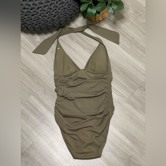 DKNY Olive Green Ruched One Piece Swimsuit - Picture 2 of 7